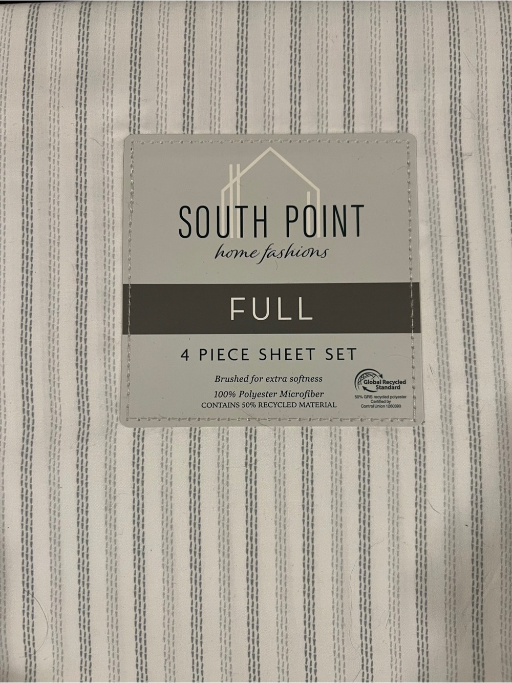 South Point Full 4-Piece Sheet Set - White with Gray Stripe